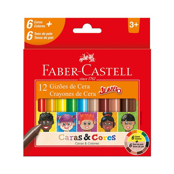 Gizão Cera Faver-Castell Jumbo Caras&Cores com 12 Unidadses
