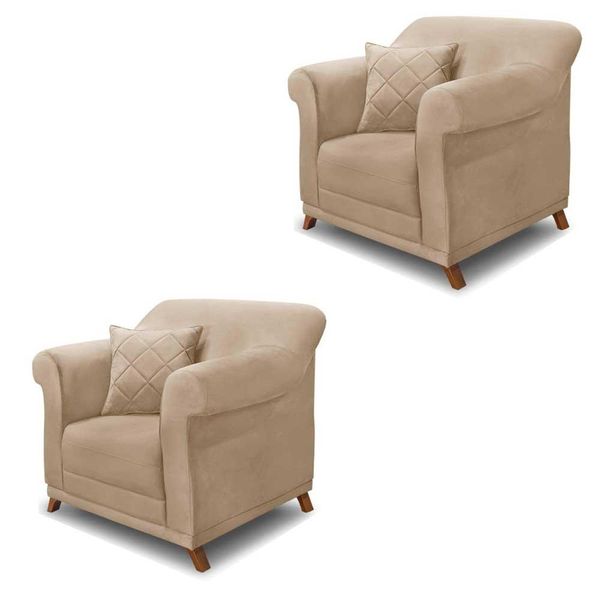Kit 2 Poltronas Decorativas com 2 Almofadas Armstrong Suede Bege - Gran Belo
