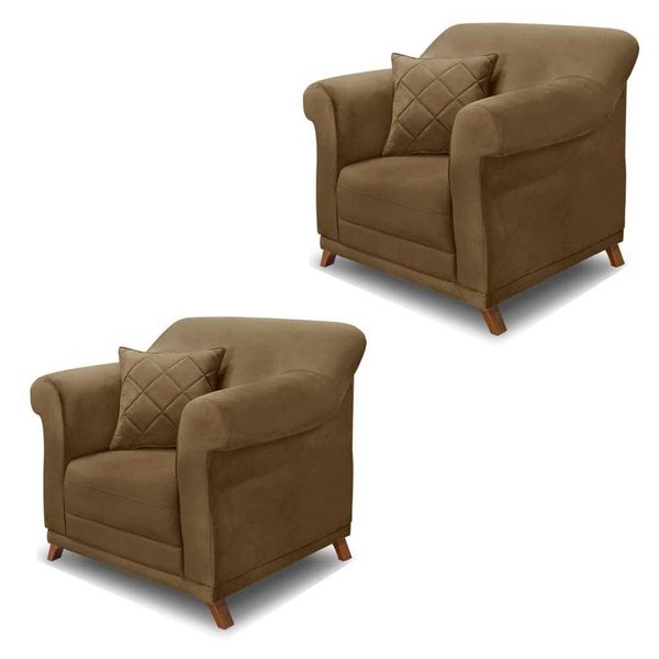 Kit 2 Poltronas Decorativas com 2 Almofadas Armstrong Suede Caramelo - Gran Belo