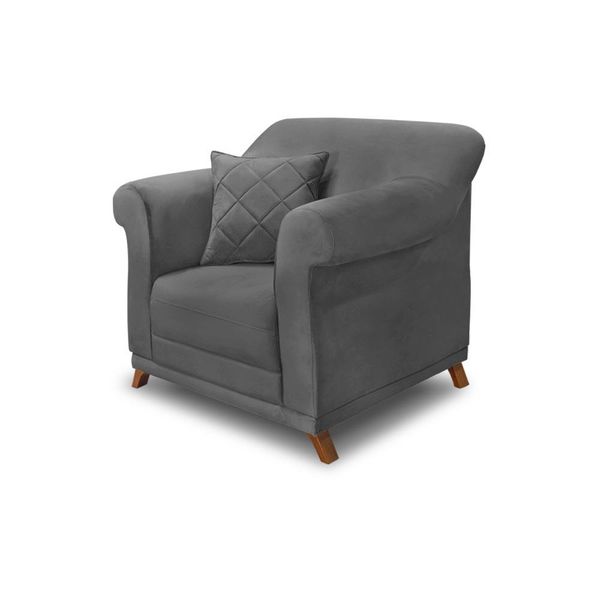 Poltrona Decorativa com 1 Almofada Armstrong Suede Cinza - Gran Belo