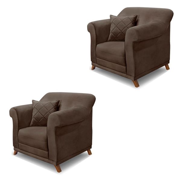 Kit 2 Poltronas Decorativas com 2 Almofadas Armstrong Veludo Marrom  - Gran Belo