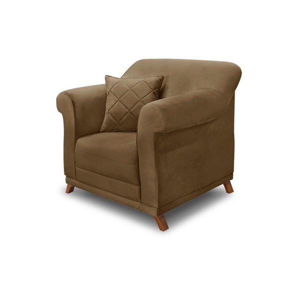 Poltrona Decorativa com 1 Almofada Armstrong Suede Caramelo - Gran Belo