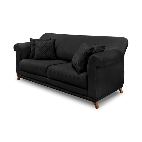 Sofá Decorativo 160cm 2 Lugares com 4 Almofadas Armstrong Veludo Preto - Gran Belo