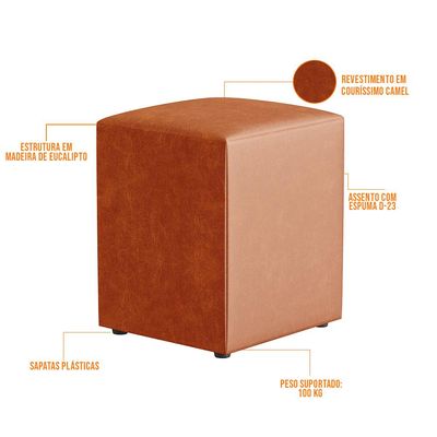 Kit 02 Puffs Quadrado L02 Decorativo Couríssimo Camel - Lyam Decor