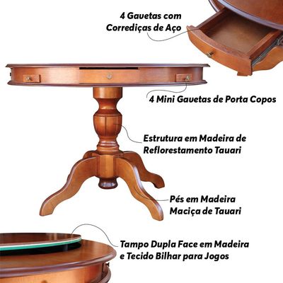 Mesa de Jogos Carteado 4 Lugares J-Bonomo Tampo Reversível com Gavetas e Porta Copos Imbuia GranBelo