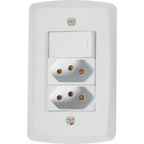 Conjunto 4x2 com 1 Interruptor Simples 10 A 250 V e 2 Tomadas 2P+T 10 A 250 V Tramontina Lux2 Branco