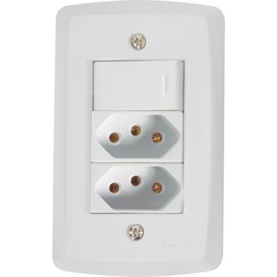 Conjunto 4x2 com 1 Interruptor Simples 10 A 250 V e 2 Tomadas 2P+T 10 A 250 V Tramontina Lux2 Branco