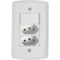 Conjunto 4x2 com 1 Interruptor Simples 10 A 250 V e 2 Tomadas 2P+T 10 A 250 V Tramontina Lux2 Branco