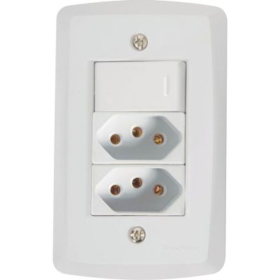 Conjunto 4x2 com 1 Interruptor Simples 10 A 250 V e 2 Tomadas 2P+T 10 A 250 V Tramontina Lux2 Branco