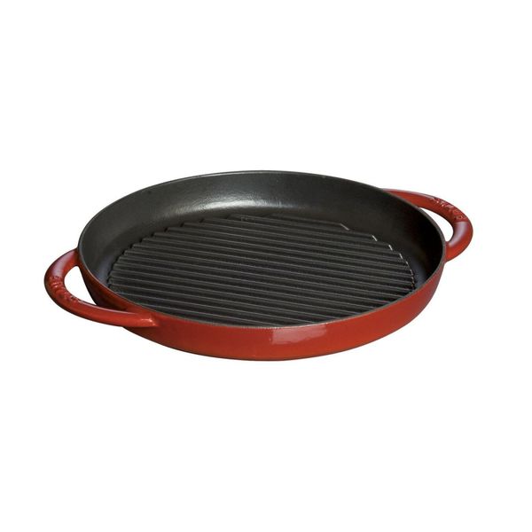 GRELHA STAUB REDONDA COM ALÇA FERRO FUNDIDO 26 CM - CEREJA 405103090