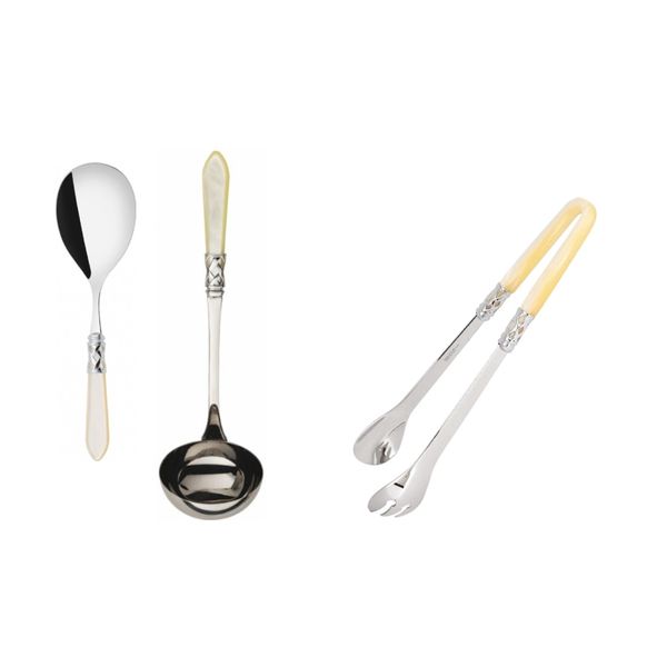 KIT BUGATTI ALADDIN PÉROLA COLHER DE ARROZ PEGADOR DE SALADA E CONCHA EM AÇO INOX