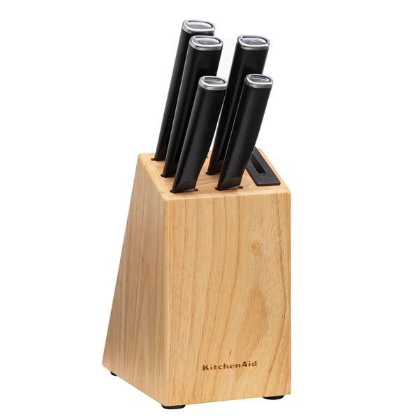 CONJUNTO KITCHENAID DE FACAS FORJADAS COM CEPO EM MADEIRA KE5PSTANOBG