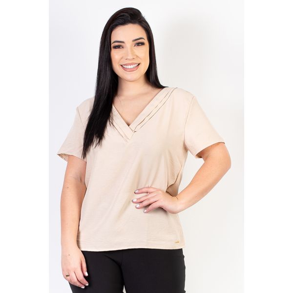 Blusa feminina decote v manga curta 010731 P / Bege