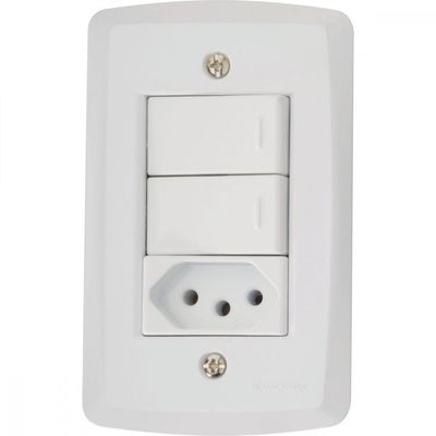 Conjunto 4x2 com 2 Interruptores Paralelos 10 A 250 V e 1 Tomada 2P+T 20 A 250 V Tramontina Lux2 Branco
