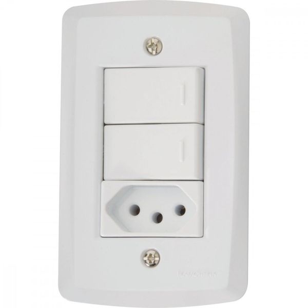 Conjunto 4x2 com 2 Interruptores Paralelos 10 A 250 V e 1 Tomada 2P+T 20 A 250 V Tramontina Lux2 Branco