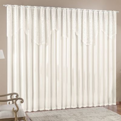 Cortina 3,00m X 2,50m Momento Sala Quarto Renda com Microfibra p Varão Palha