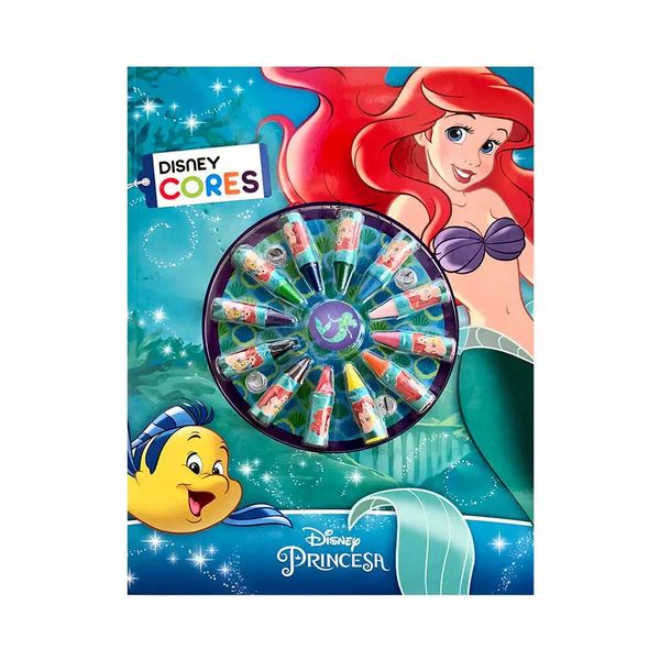 Livro Infantil Dcl com Giz de Cera em 12 Cores para Colorir Personagens A Pequena Sereia