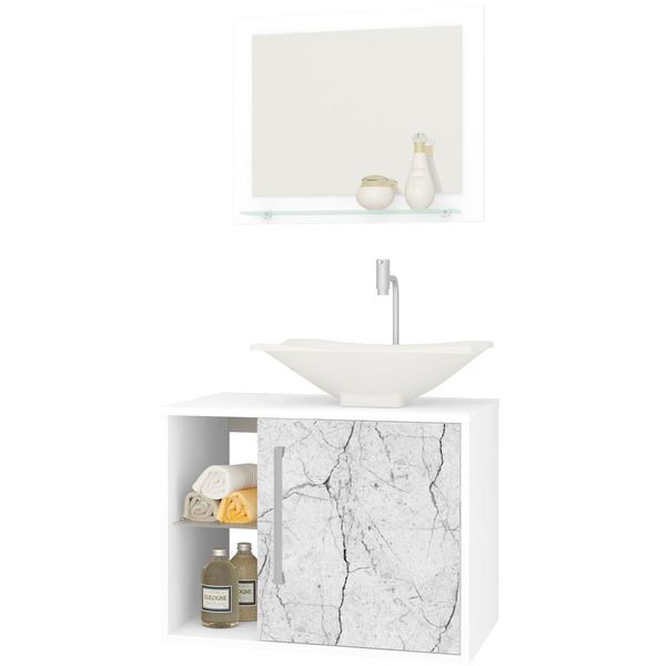 Gabinete Para Banheiro com Cuba e Espelho Baden B02 Branco Carrara - Lyam Decor