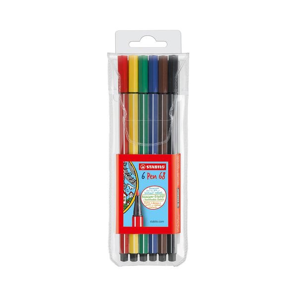 Caneta Hidrográfica Stabilo Pen 68 Fine 0.4mm com 6 Unidades Cores Vibrantes