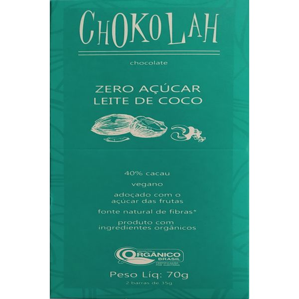 Chocolate ao Leite de Coco Zero Açúcar Orgânico CHoKolaH 70g