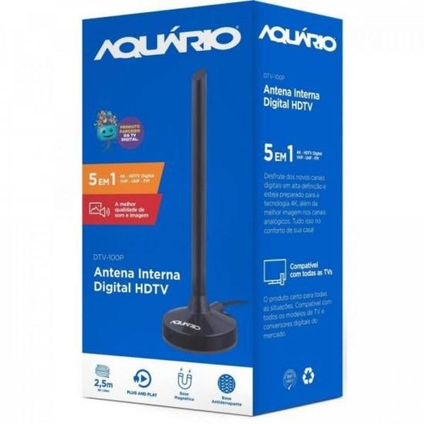 Antena Digital Interna Com Cabo 2,5M Aquário Design Moderno
