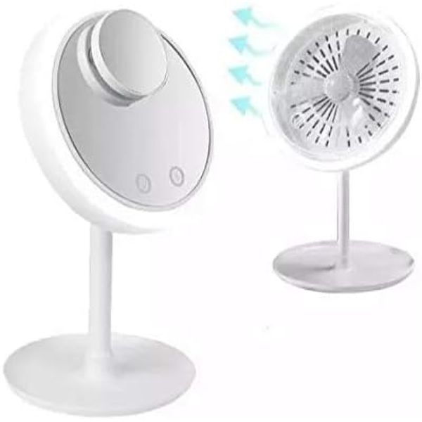 Espelho Maquiagem Led Ventilador Touch 5x Aumento Beleza USB Iluminador -BRANCO Q-1308