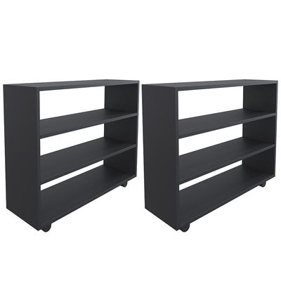 Kit 02 Sapateiras Multiuso Organizador Com 03 Prateleiras E Rodízio Pérola L03 Preto - Lyam Decor