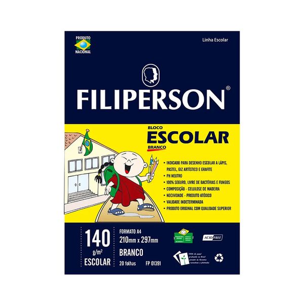 Bloco de Desenho Filiperson A4 140g com 20 Folhas Branco
