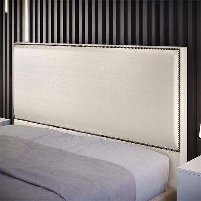 Cabeceira Box Casal King Com Tachas 195 cm Vicenza L02 Facto Pérola Metalizado - Lyam Decor