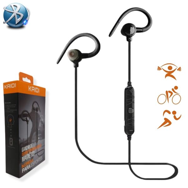 Fone de Ouvido Bluetooth Esportivo com Gancho para Corrida e Treinos Preto