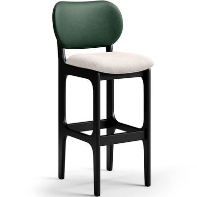 Banqueta Alta Bar Cozinha Sala Jantar Fixa Betta L02 Preto Facto Verde Linho Cru - Lyam Decor
