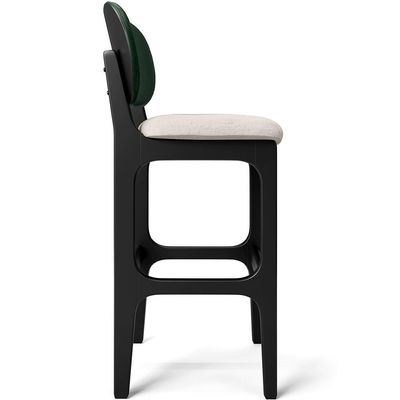 Banqueta Alta Bar Cozinha Sala Jantar Fixa Betta L02 Preto Facto Verde Linho Cru - Lyam Decor