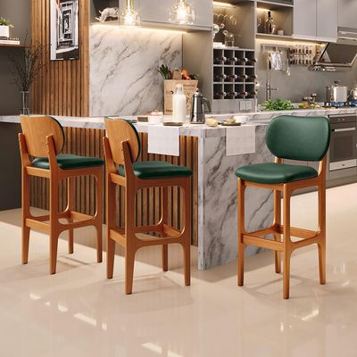 Banqueta Alta Bar Cozinha Sala Jantar Fixa Betta L02 Imbuia Facto Verde Musgo - Lyam Decor