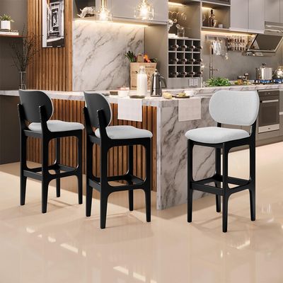 Banqueta Alta Bar Cozinha Sala Jantar Fixa Betta L02 Preto Linho Cinza - Lyam Decor