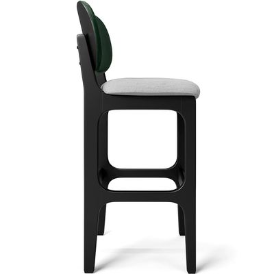 Banqueta Alta Bar Cozinha Sala Jantar Fixa Betta L02 Preto Facto Verde Linho Cinza - Lyam Decor