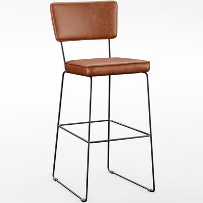 Banqueta Alta Para Cozinha E Sala Jantar Base Em Aço Fixa Allana L02 Couríssimo Camel - Lyam Decor