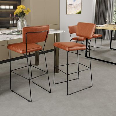 Banqueta Alta Para Cozinha E Sala Jantar Base Em Aço Fixa Allana L02 Couríssimo Camel - Lyam Decor