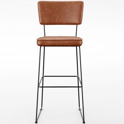 Banqueta Alta Para Cozinha E Sala Jantar Base Em Aço Fixa Allana L02 Couríssimo Camel - Lyam Decor