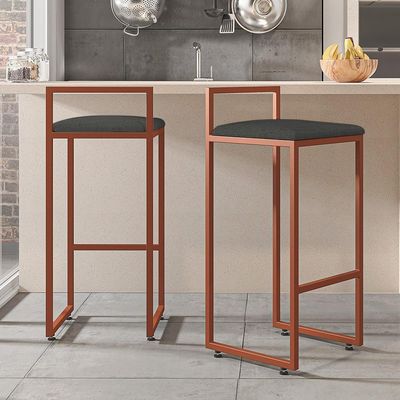 Banqueta Alta Para Cozinha Sala de Jantar Hanna L02 Bronze Linho Chumbo - Lyam Decor