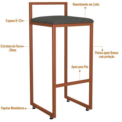Banqueta Alta Para Cozinha Sala de Jantar Hanna L02 Bronze Linho Chumbo - Lyam Decor