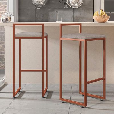 Banqueta Alta Para Cozinha Sala de Jantar Hanna L02 Bronze Linho Bege - Lyam Decor