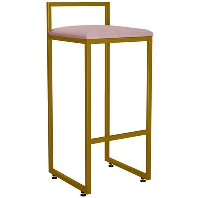 Banqueta Alta Para Cozinha Sala De Jantar Hanna L02 Dourado Suede Rosê - Lyam Decor