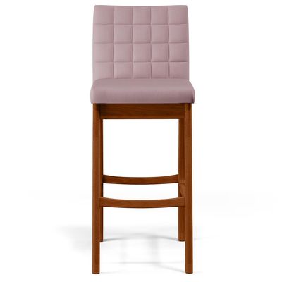 Banqueta Alta Para Cozinha Sala de Jantar Fixa Mila B04 Suede Rosê - Lyam Decor