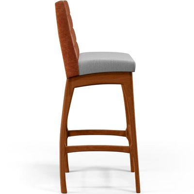 Banqueta Alta Para Cozinha Sala De Jantar Fixa Mila B04 Couríssimo Camel Linho Cinza - Lyam Decor