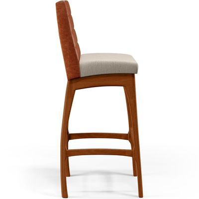 Banqueta Alta Para Cozinha Sala De Jantar Fixa Mila B04 Couríssimo Camel Linho Cru - Lyam Decor