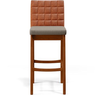 Banqueta Alta Para Cozinha Sala De Jantar Fixa Mila B04 Couríssimo Camel Linho Bege - Lyam Decor