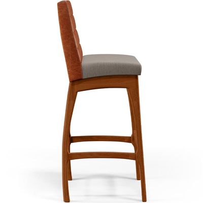 Banqueta Alta Para Cozinha Sala De Jantar Fixa Mila B04 Couríssimo Camel Linho Bege - Lyam Decor