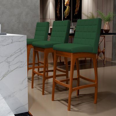 Banqueta Alta Para Cozinha Sala de Jantar Fixa Mila B04 Suede Verde Musgo - Lyam Decor