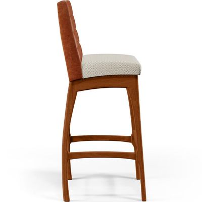 Banqueta Alta Cozinha Sala De Jantar Fixa Mila B04 Couríssimo Camel Linho Champagne - Lyam Decor
