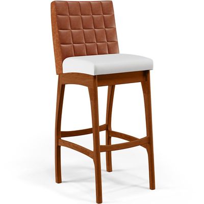 Banqueta Alta Para Cozinha Sala De Jantar Fixa Mila B04 Couríssimo Camel Corano Branco - Lyam Decor